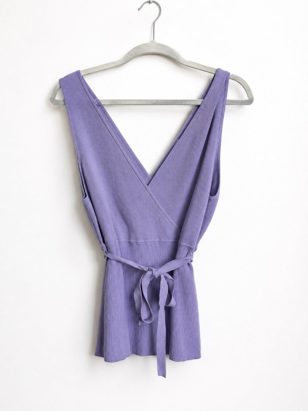 LOFT M Lavender Wrap Tie Waist Sleeveless Sweater Top